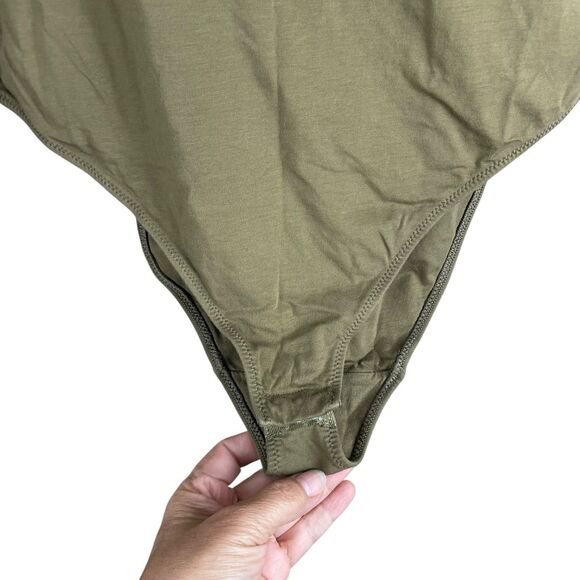 Everlane One Piece Bodysuit Thong Long Sleeve Sage Green XL Supima Square Neck - Picture 5 of 8